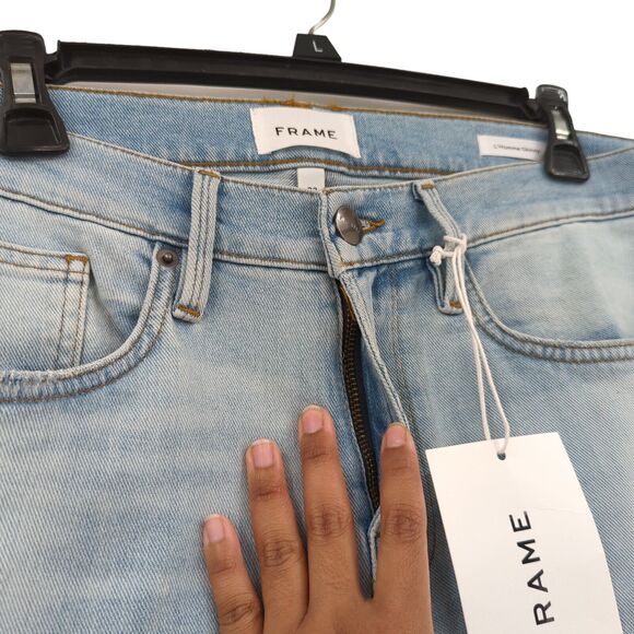 FRAME Men 32 L'Homme Jeans Tubman Blue Skinny Denim Distressed Whisker Mid Rise - Picture 7 of 11